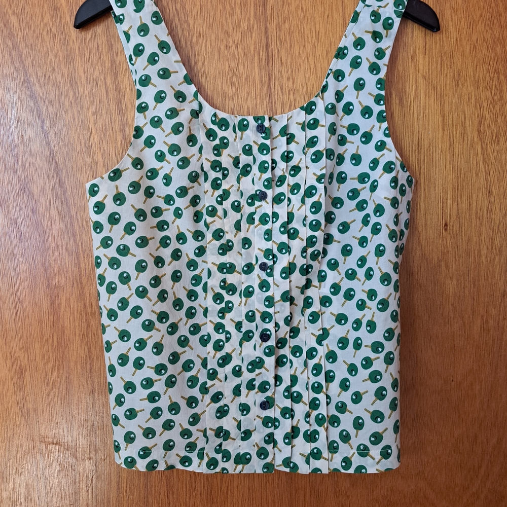 Anthropologie White and Green Patterned Crop Top